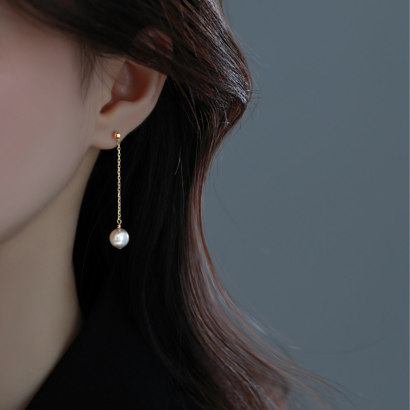 施家珍珠耳钉纯银耳线高级耳饰女