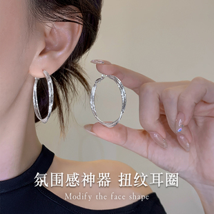 999纯银耳针圆圈素圈耳环几何耳圈高级感冷淡风气质耳钉港风耳饰