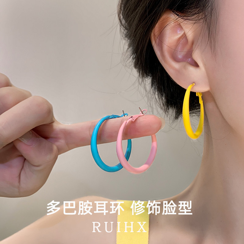 999纯银耳针多巴胺耳圈女2026新款高级感彩色耳饰海边度假风耳环