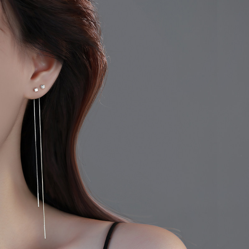 925纯银耳钉女小方块耳线高级感长款流苏耳环耳饰2025年新款爆款,饰品/流行首饰/时尚饰品新,耳线,淘宝优惠券,粉丝福利购,淘宝优惠卷