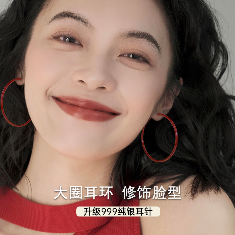 999纯银耳针安可拉红色素圈圆圈耳环百搭大耳圈2025新款爆款耳饰,饰品/流行首饰/时尚饰品新,耳钉,淘宝优惠券,粉丝福利购,淘宝优惠卷