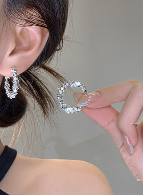 999纯银耳针碎银子耳圈女轻奢高级感气质款耳环2025新款爆款耳饰