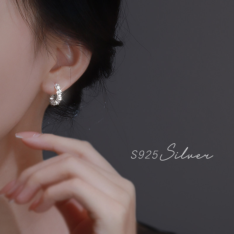 925纯银针碎银子耳环女