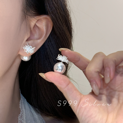 999纯银针烟花珍珠耳钉轻奢高级