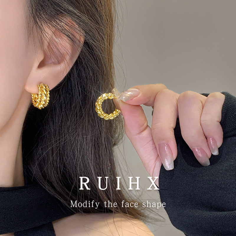 999纯银耳针耳钉女复古金属感麻花C型圈圈耳环轻奢高级感气质耳饰,饰品/流行首饰/时尚饰品新,耳钉,淘宝优惠券,粉丝福利购,淘宝优惠卷