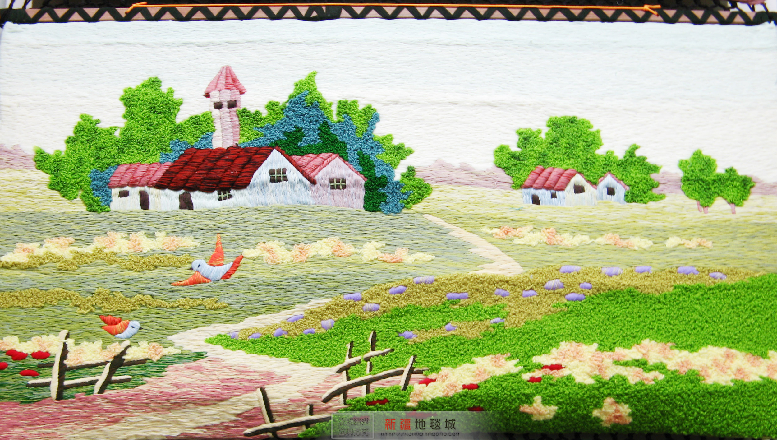 新疆艺术手工挂毯画 春意客厅卧室壁挂壁毯壁画 山水风景装饰礼品