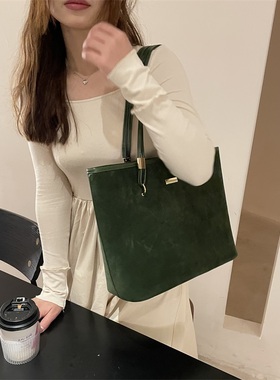大学生上课包包女通勤大包2023春新款休闲大容量绿色托特包单肩包