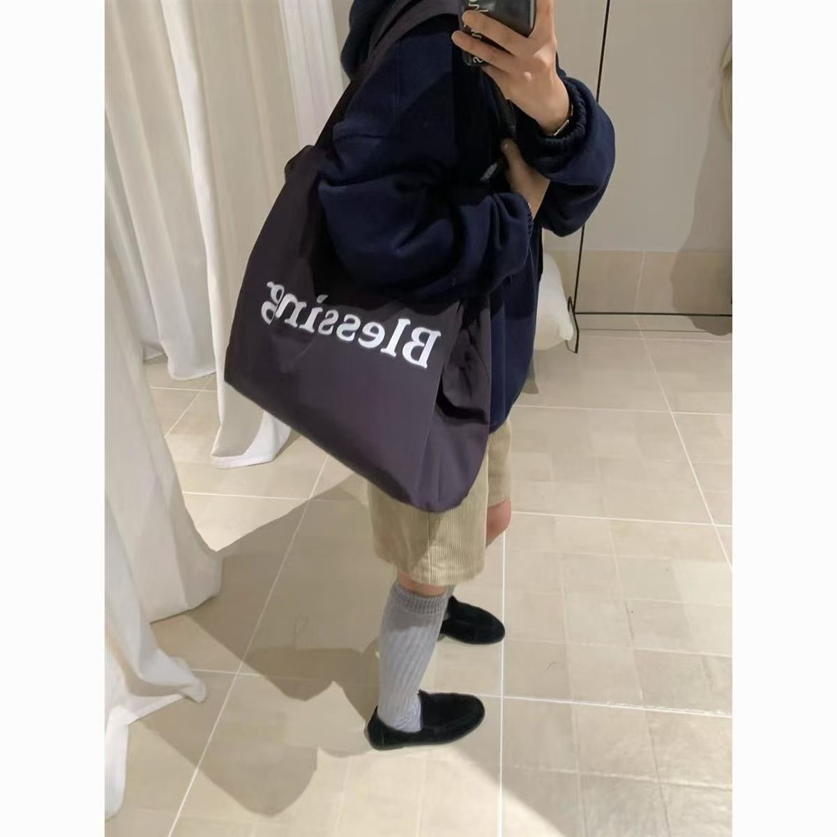 韩国双肩单肩包字母布袋包