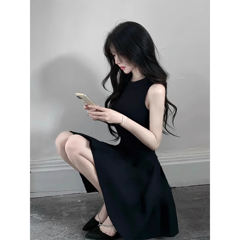 ⭐法式感黑色短款背心连衣裙女2025夏季新款小个子收腰气质短裙