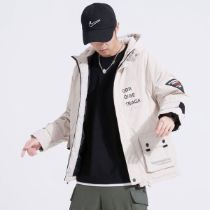 2020工装棉衣男日系 印花贴标棉服外套连帽棉袄 MY52-P100-控128图片
