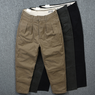 男秋冬款 阔腿裤 纯棉宽松型直筒裤 老爹裤 复古水洗咔叽哈伦裤 休闲裤