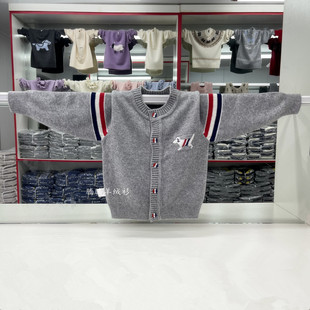 儿童针织外套毛衣男童羊绒衫英伦风开衫圆领小狗图案羊毛衫外穿潮