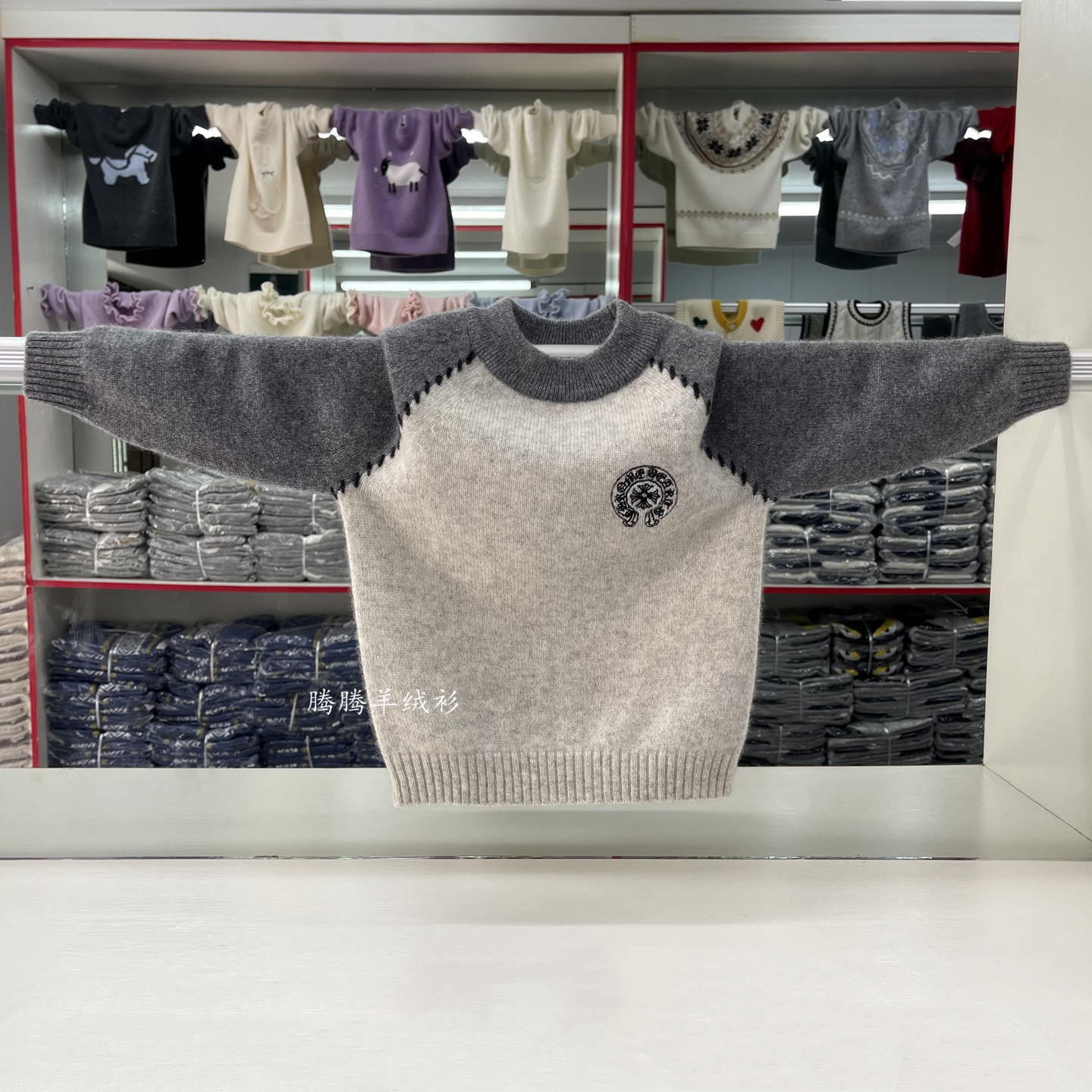 新品秋冬童装儿童纯羊绒套头毛衣中大童插肩袖针织宝宝圆领打底衫