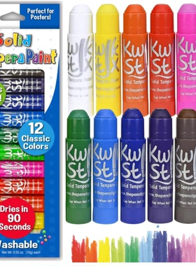 Kwik Stix Solid Tempera Paint Sticks, 12 Colors, Washable