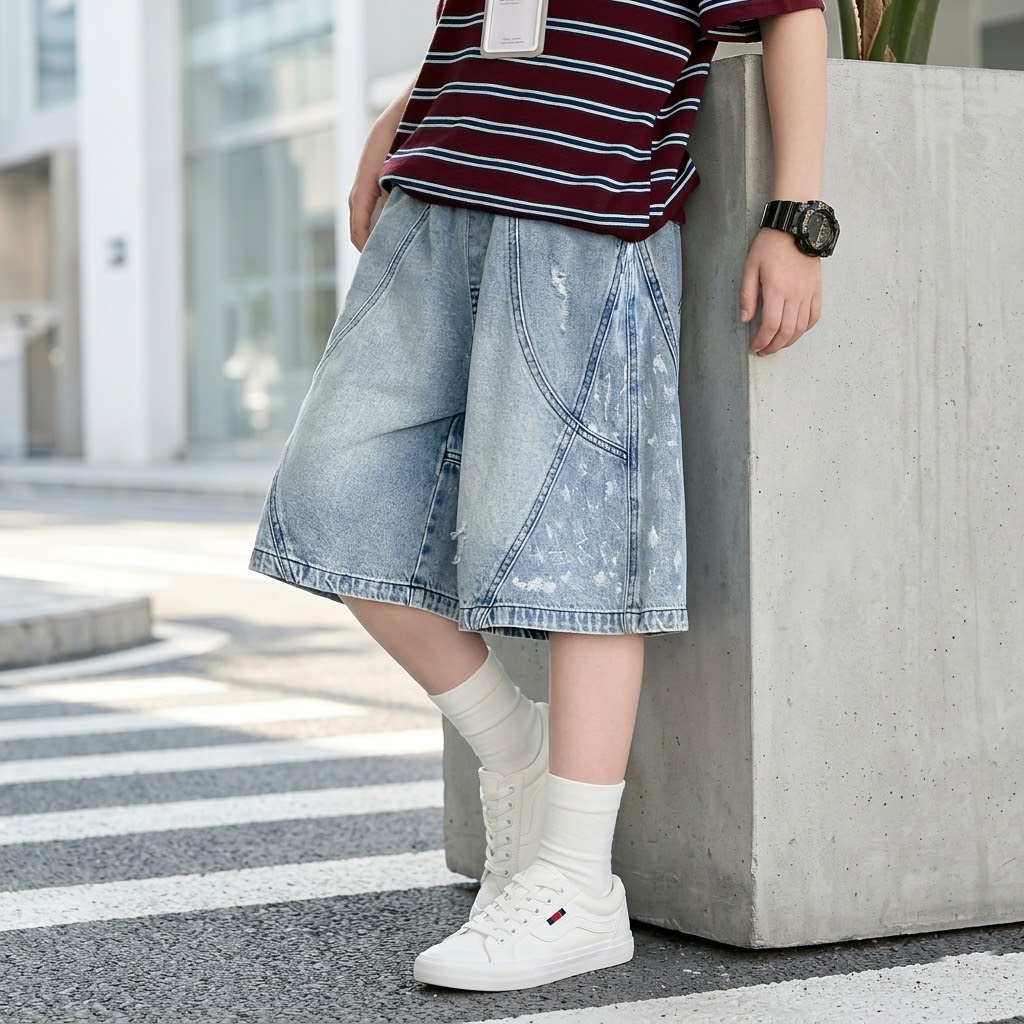 男童韩版复古水洗做旧五分裤夏季软牛仔短裤凉感儿童男款马裤男孩