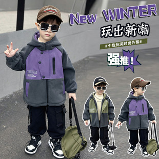 男童小童中童工装外套秋冬季2025新款连帽夹克潮冲锋衣宽松上衣服