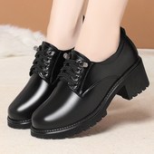 粗跟厚底增高单鞋 妈妈鞋 真皮英伦小皮鞋 女乐福鞋 子女2025秋季 新款