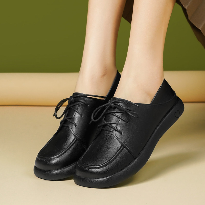 小皮鞋女2025秋季新款真皮平底乐福鞋厚底软底女士休闲英伦风单鞋