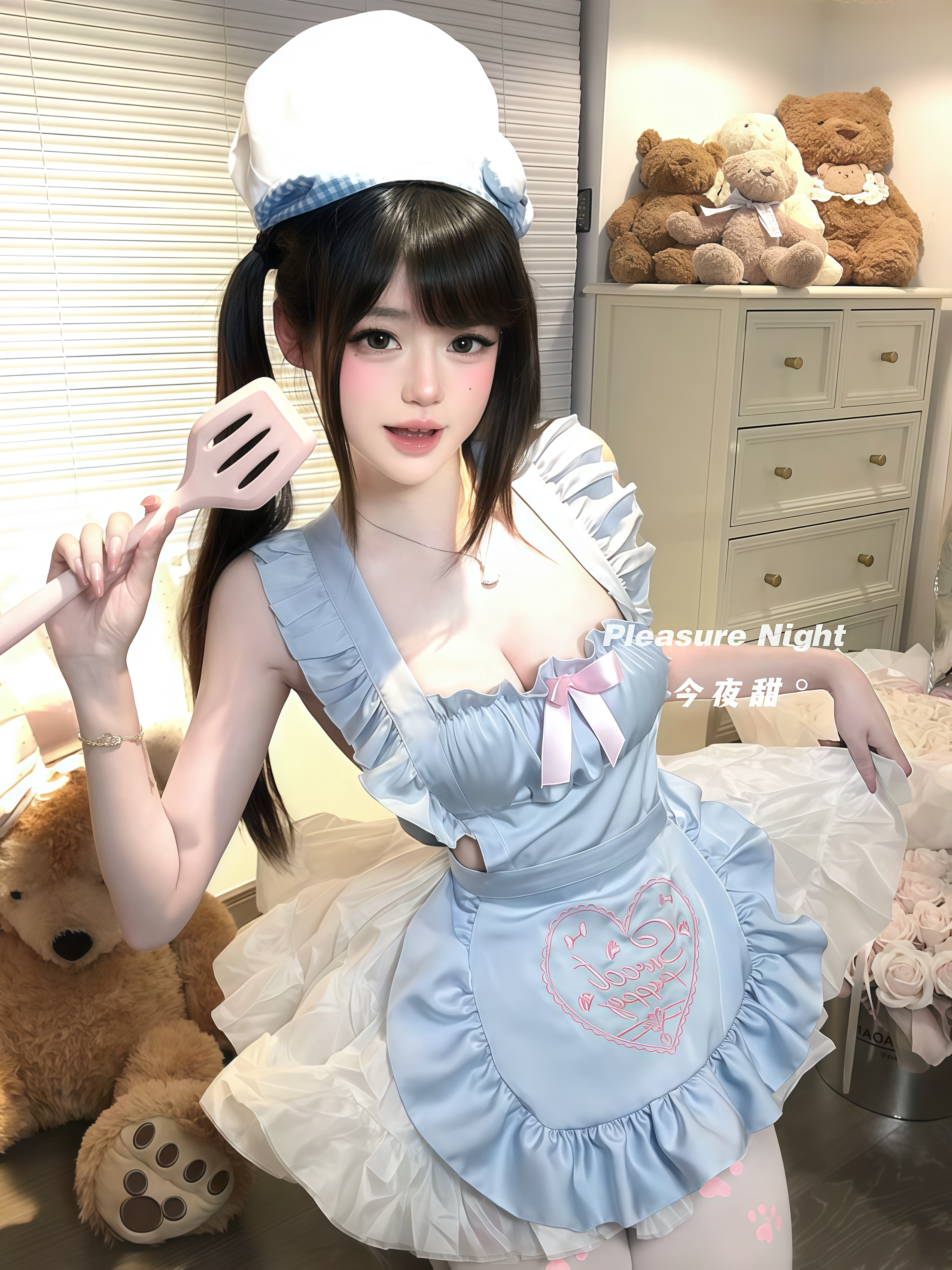 云朵小厨娘*原创性感纯欲风洛丽塔女仆cos刺绣缎面软妹制服围裙子