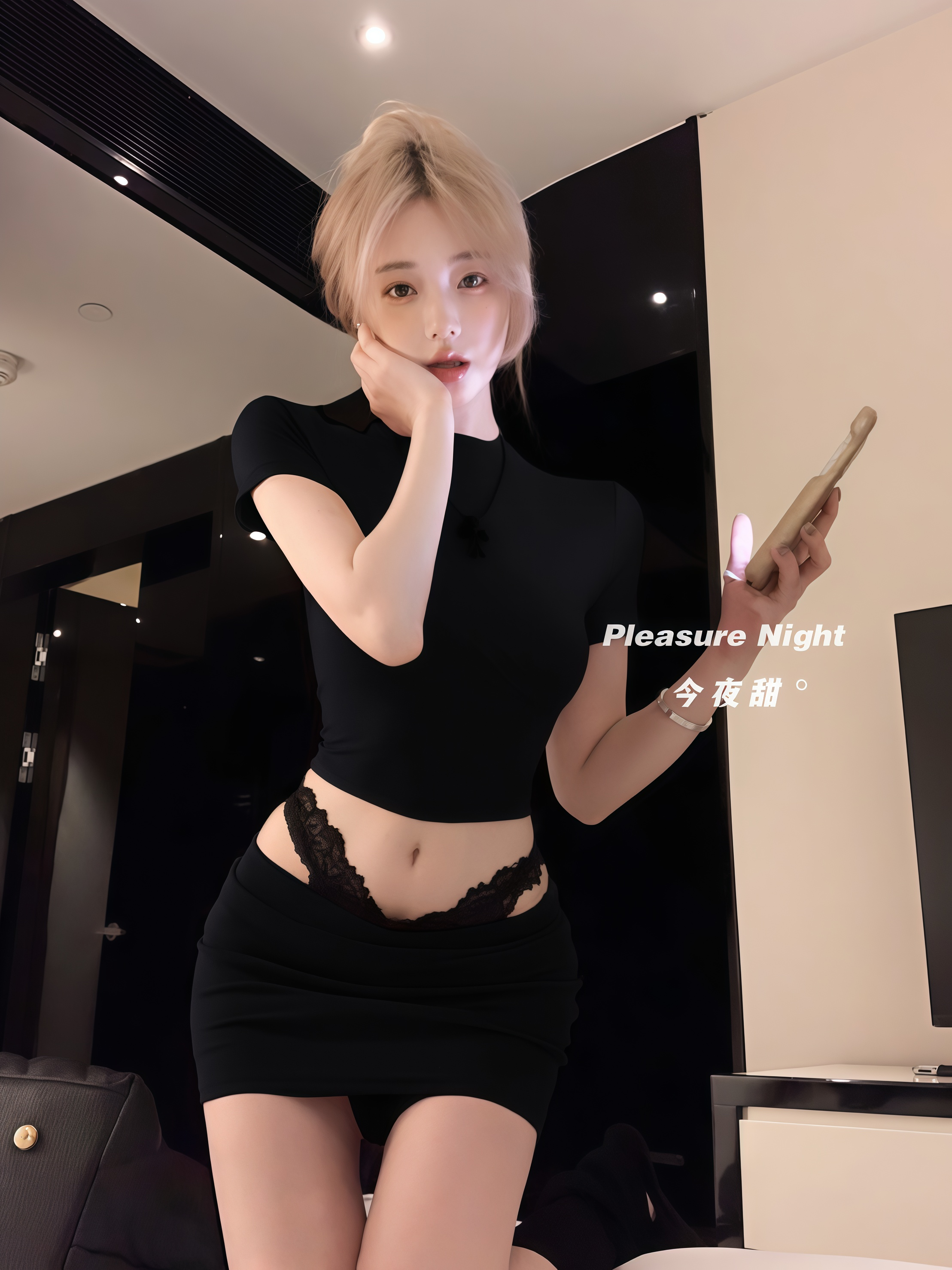 私藏甜欲*纯欲性感风辣妹短袖T恤女夏紧身露腰火辣包臀裙大码套装