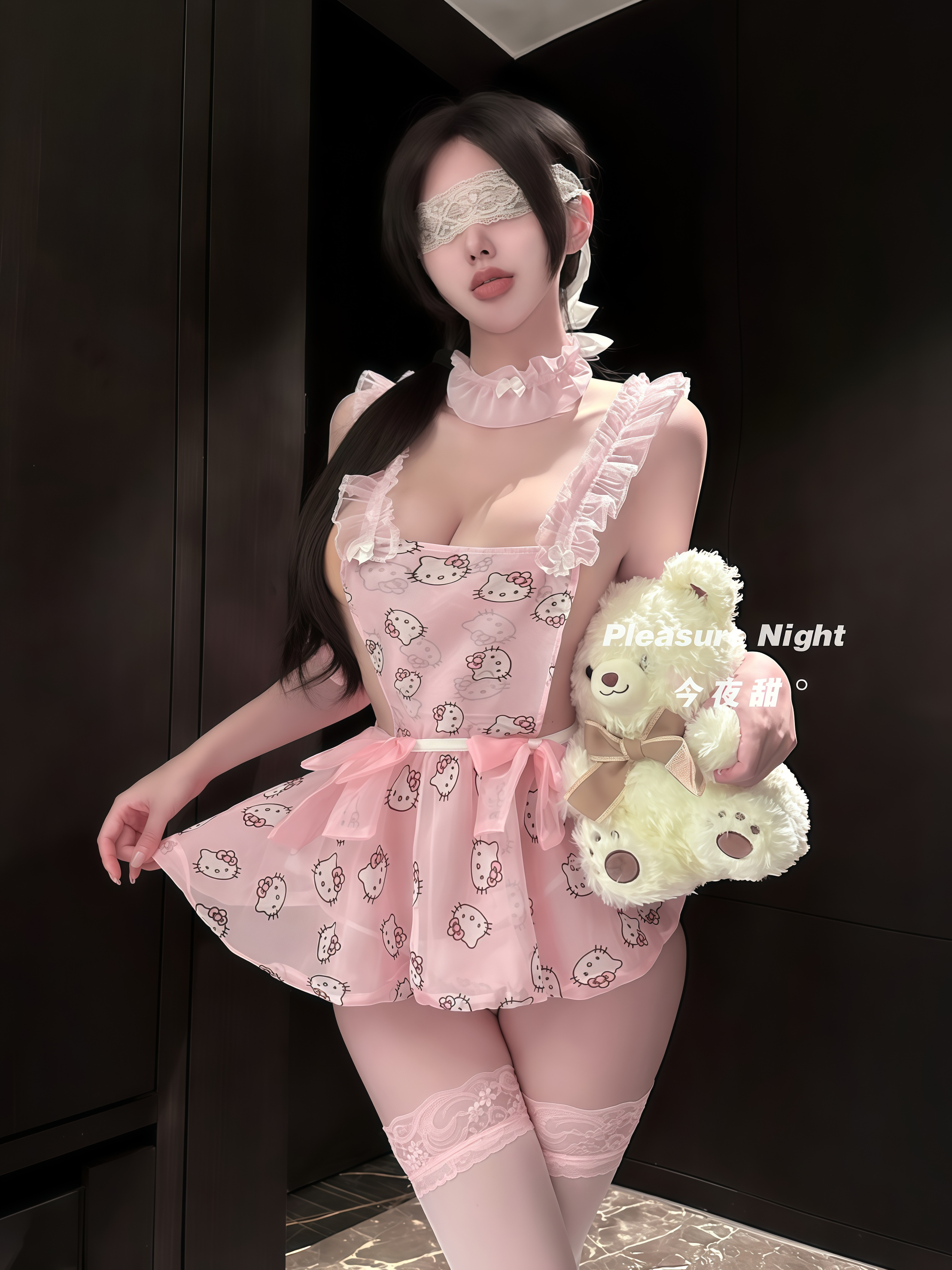Hello Kitty*凯蒂猫印花吊带睡裙套装纯欲风情调趣味qqny内衣少女