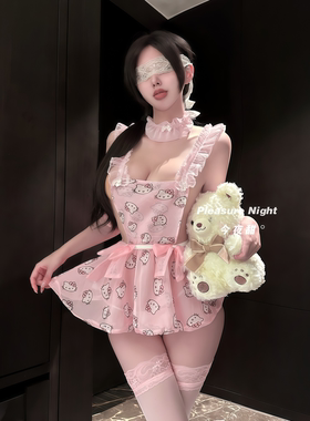 Hello Kitty*凯蒂猫印花吊带睡裙套装纯欲风情调趣味qqny内衣少女