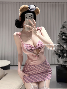 粉格小熊*原创情调趣味性感JK制服吊带包臀裙纯欲风qqny内衣少女