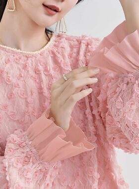 粉色连衣裙轻奢高级感大码礼服裙子新款宽松女装裙女款生日裙胖mm