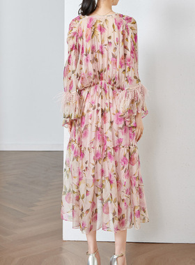 新款气质真丝连衣裙女夏桑蚕丝裙长裙胖MM裙子大码女装宽松欧美裙