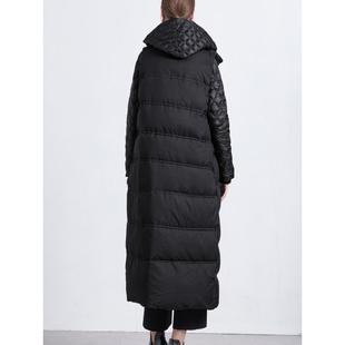 冬季新款高端白鹅绒羽绒服中长款黑色菱格气质保暖两件套外套长袖