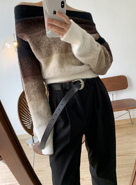 头层牛皮银扣头腰带女2022新款欧美ins辣妹棕色黑色白色真皮皮带