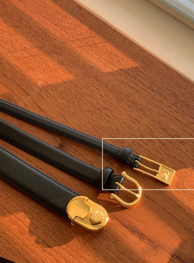 现货Miroment大酒窝明明金色浮雕玫瑰细腰带头层牛皮复古真皮皮带