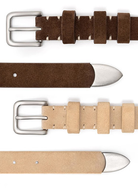 复古美拉德风鹿皮绒真皮针扣腰带质感高级简约裤袋女装饰收腰皮带