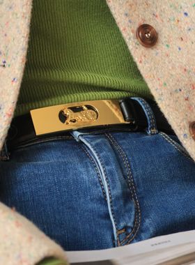 「经典马车」复古女士18K金中古Vintage头层牛皮简约小众设计腰带