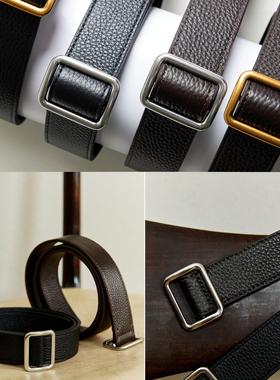 免打孔极简双面头层牛皮皮带荔枝纹简约R OW风时髦方行银扣腰带女