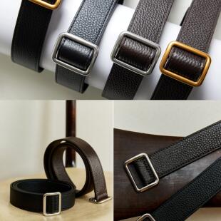 免打孔极简双面头层牛皮皮带荔枝纹简约R OW风时髦方行银扣腰带女