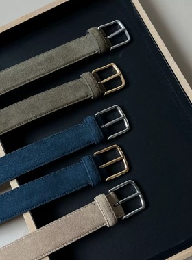 极简高级感row风基础款经典方扣绒面宽腰带麂皮绒银扣皮带百搭女