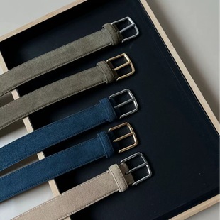 极简高级感row风基础款 方扣绒面宽腰带麂皮绒银扣皮带百搭女 经典