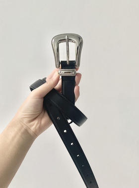 新款ins欧美风真皮银扣皮带女时髦复古牛仔裤带简约百搭牛皮腰带