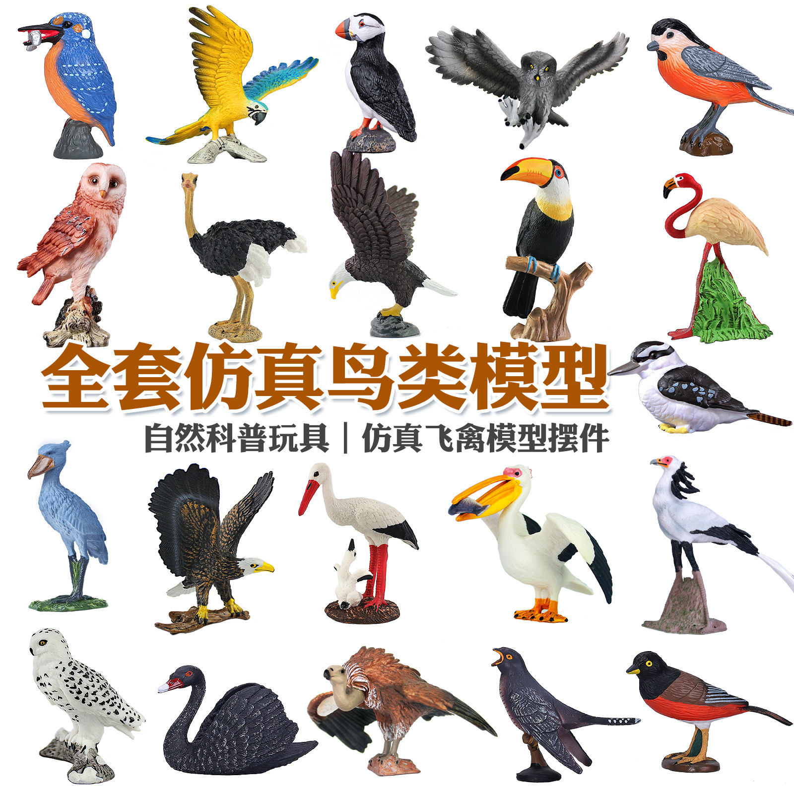 仿真鸟类小摆件动物模型老鹰玩具鹦鹉猫头鹰鸵鸟天鹅儿童认知秃鹫