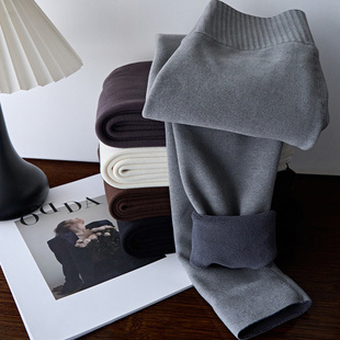 不起球哑光白色九分裤 高腰修身 加绒加厚保暖棉裤 秋冬抗静电打底裤