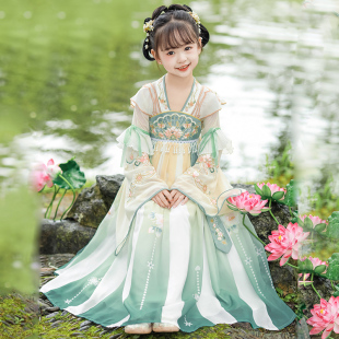 仙子遇 女童汉服中国风2026春夏新款超仙唐装儿童演出连衣裙云肩