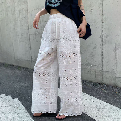 夏季蕾丝休闲阔腿裤女百搭长裤