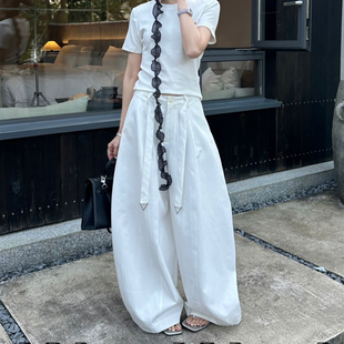 高腰宽松百搭休闲垂感阔腿长裤 新款 女2026年春季 欧洲站气球弯刀裤