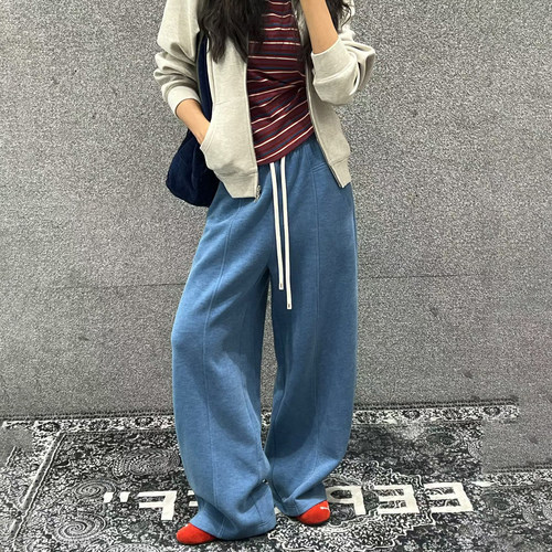 秋季弯刀休闲卫裤女高腰宽松长裤