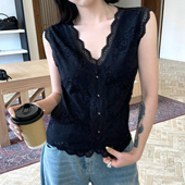 修身 新款 显瘦镂空气质百搭背心C V领蕾丝上衣女2026春季 欧洲站法式