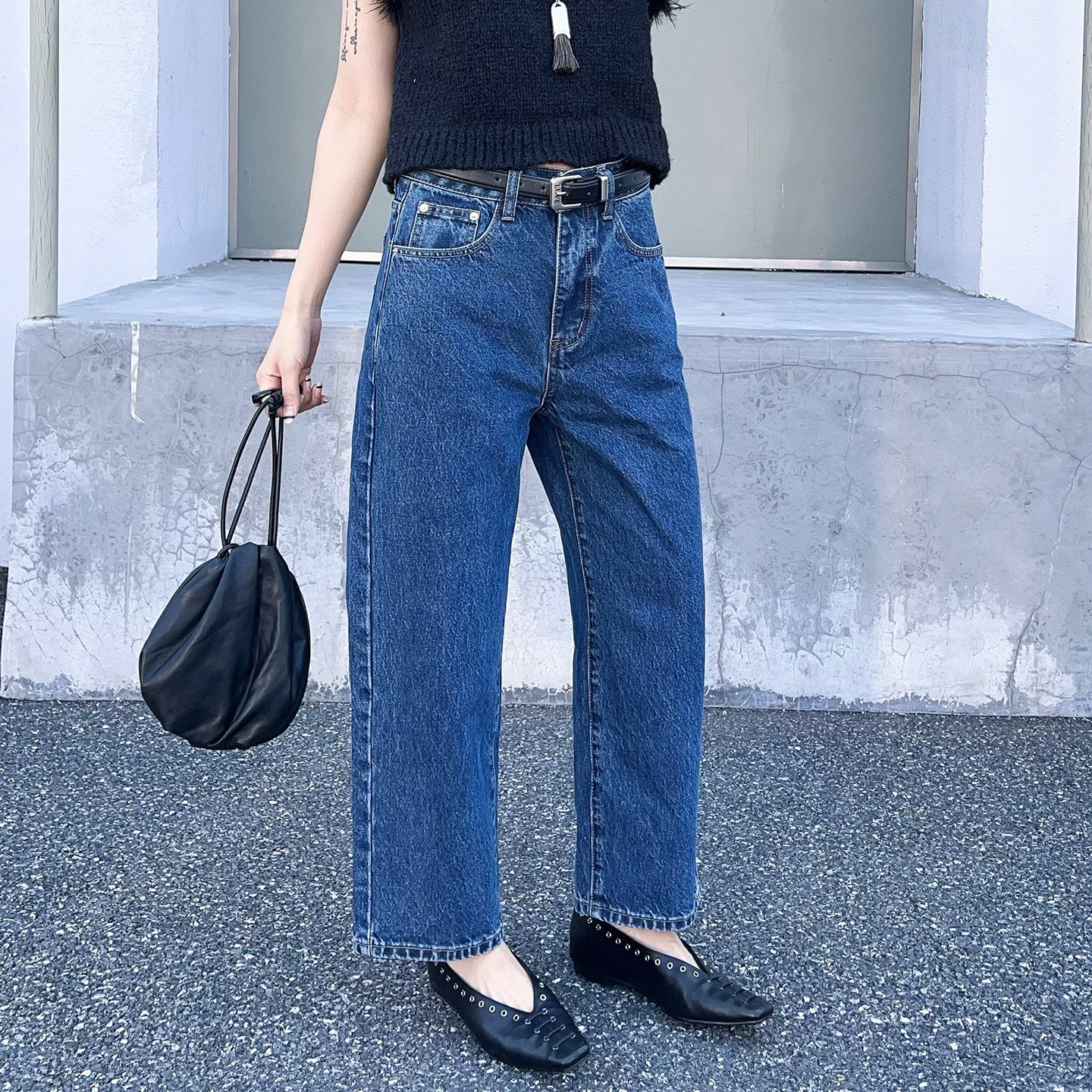 欧洲站牛仔裤女2026春季新款高腰宽松显瘦百搭休闲简约直筒九分裤