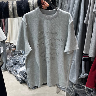 字母印花烫钻圆领宽松显瘦百搭上衣C 新款 欧洲站短袖 T恤女2025冬季