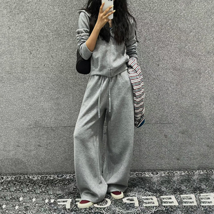 欧洲站休闲风连帽运动套装女2026秋季新款两件套宽松显瘦阔腿裤潮