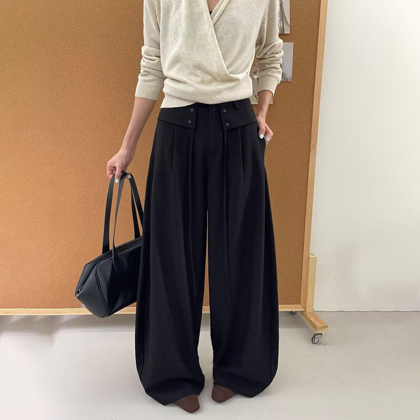 欧洲站高腰西装阔腿裤女2026年秋季新款宽松垂感休闲裤拖地长裤潮